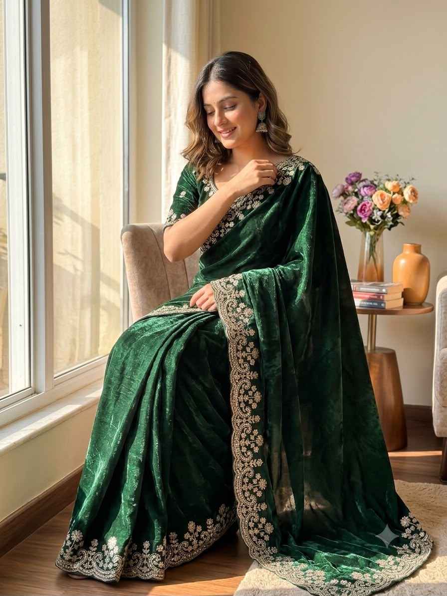 SOFT SPACE SILK SEQUINS & ZARI EMBROIDERY WORK SAREE 4
