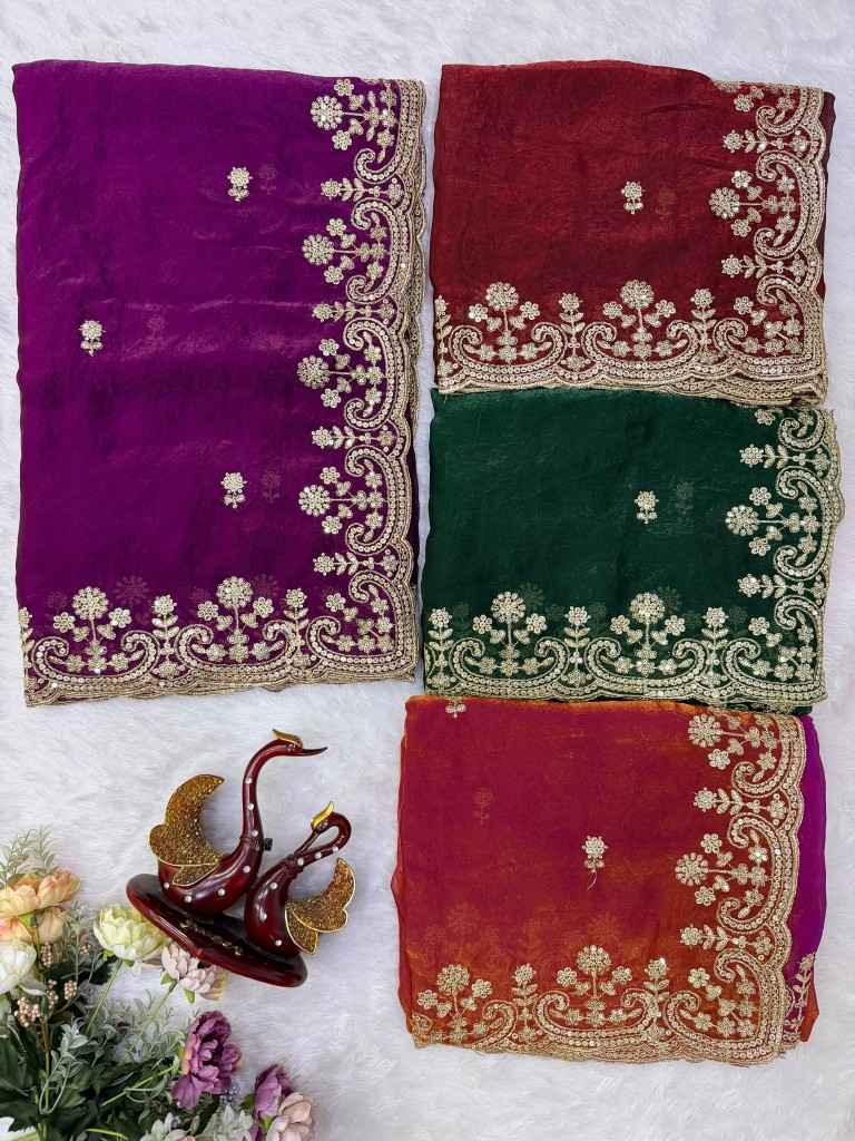SOFT SPACE SILK SEQUINS & ZARI EMBROIDERY WORK SAREE 4