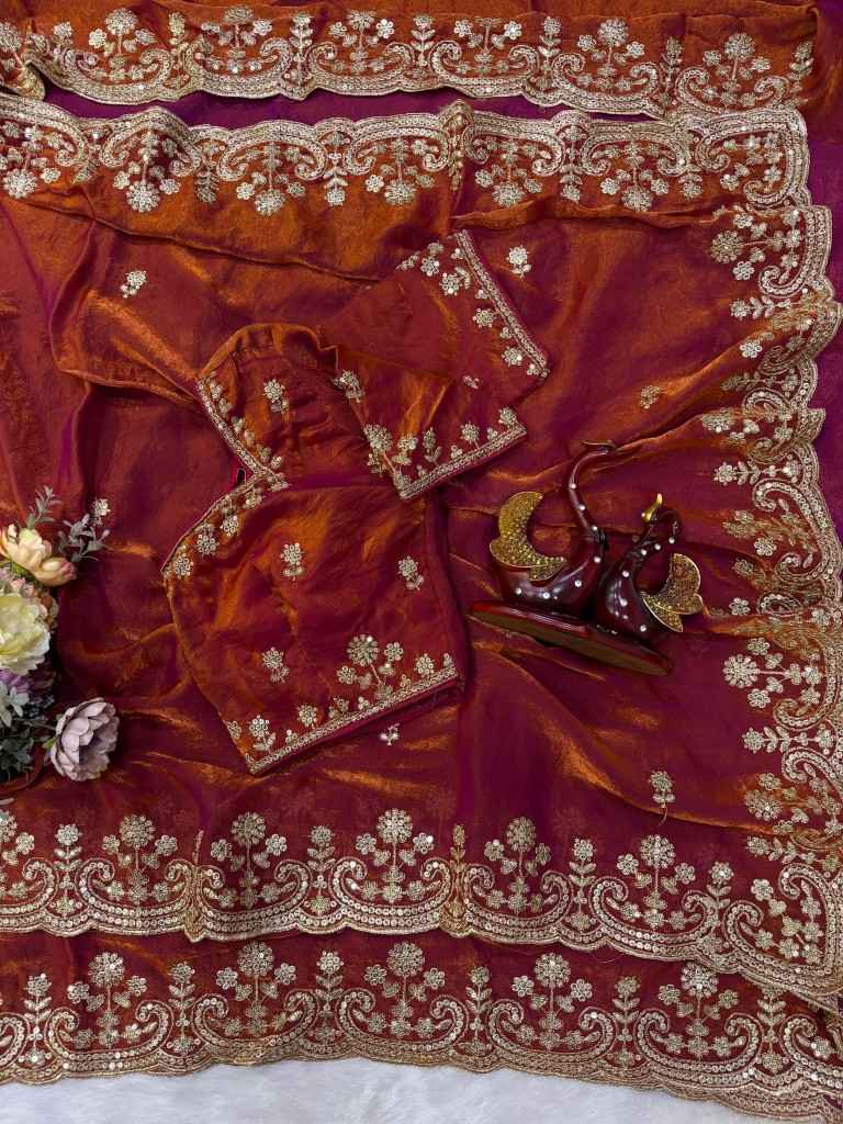 SOFT SPACE SILK SEQUINS & ZARI EMBROIDERY WORK SAREE 4