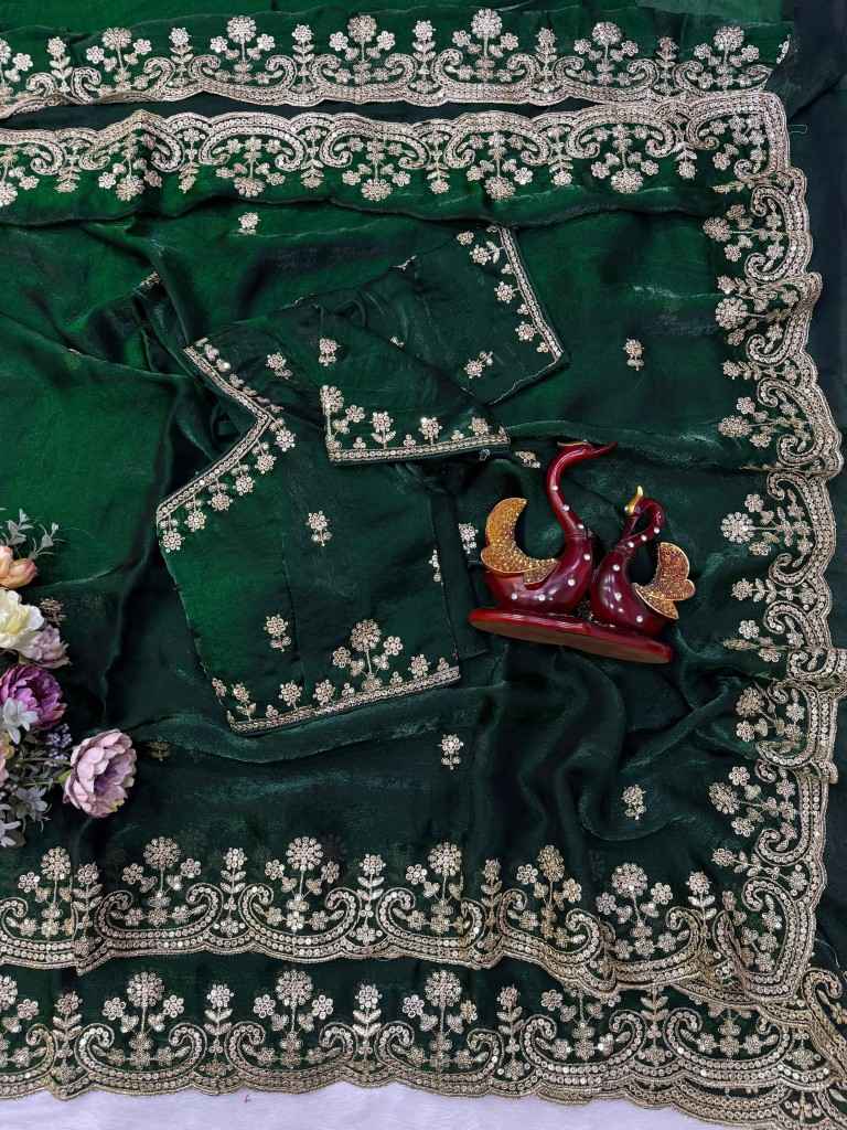 SOFT SPACE SILK SEQUINS & ZARI EMBROIDERY WORK SAREE 4