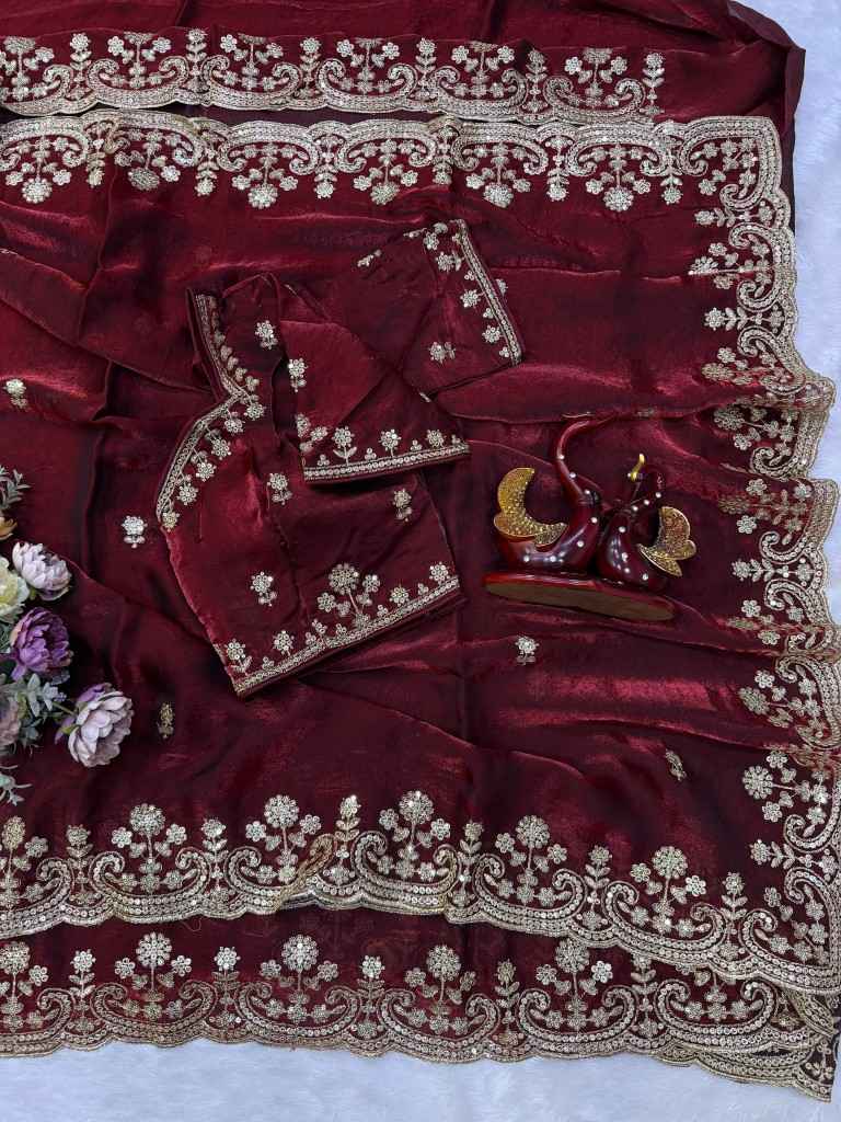 SOFT SPACE SILK SEQUINS & ZARI EMBROIDERY WORK SAREE 4