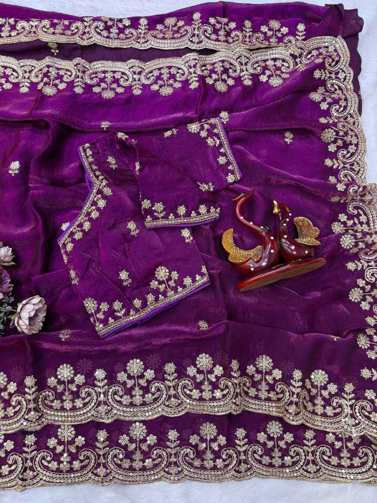 SOFT SPACE SILK SEQUINS & ZARI EMBROIDERY WORK SAREE 4