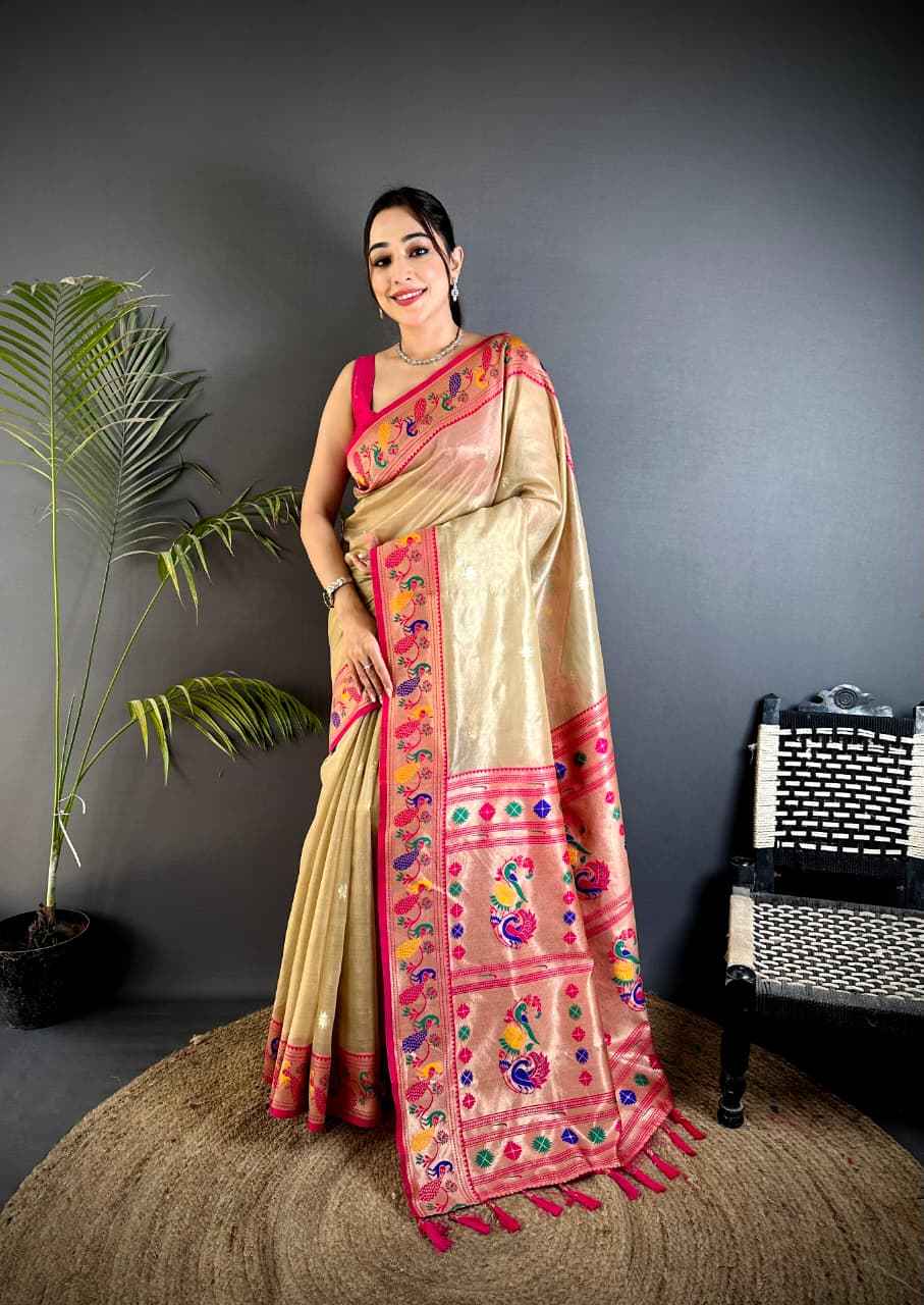 TISSUE PAITHANI MINA ZARI WEAVING WORK SAREE 1