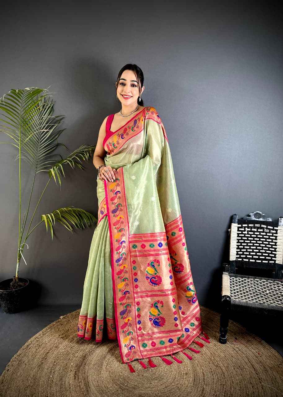TISSUE PAITHANI MINA ZARI WEAVING WORK SAREE 1