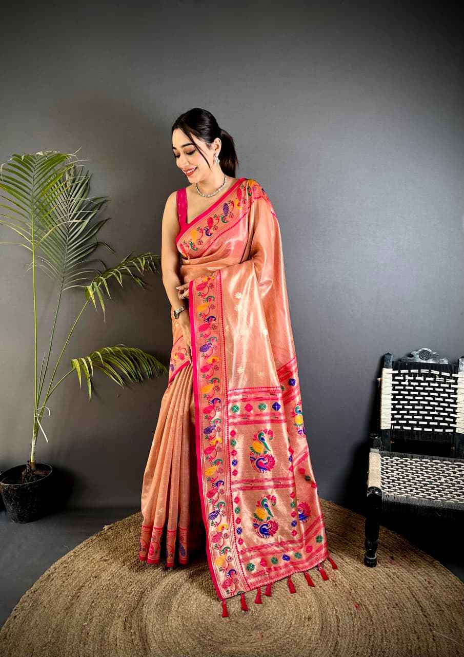 TISSUE PAITHANI MINA ZARI WEAVING WORK SAREE 1