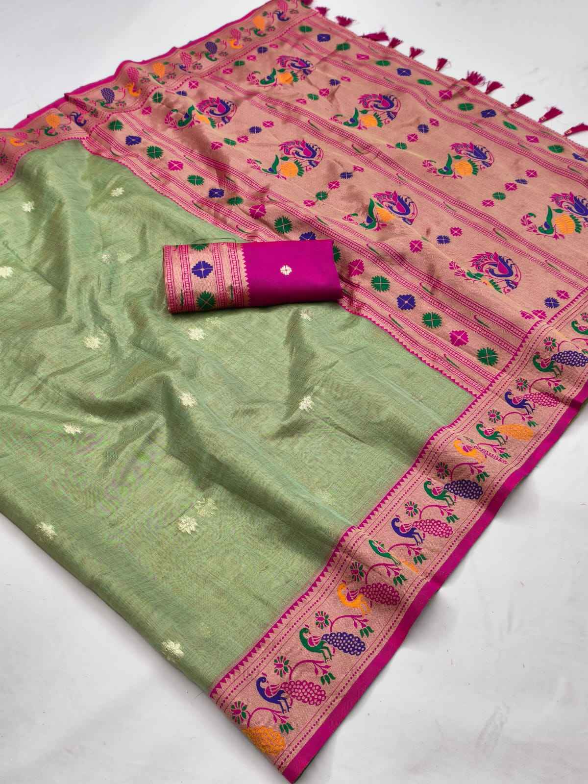 TISSUE PAITHANI MINA ZARI WEAVING WORK SAREE 1