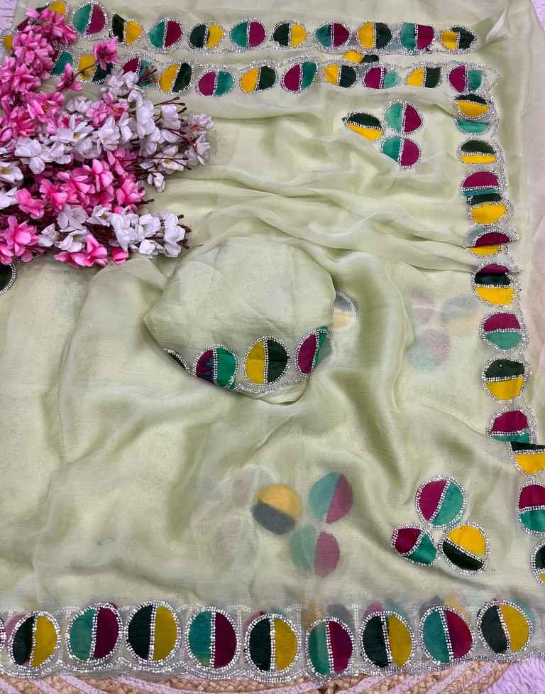 VARI CHIFFON BRUSH PRINT JARKAN WORK SAREE