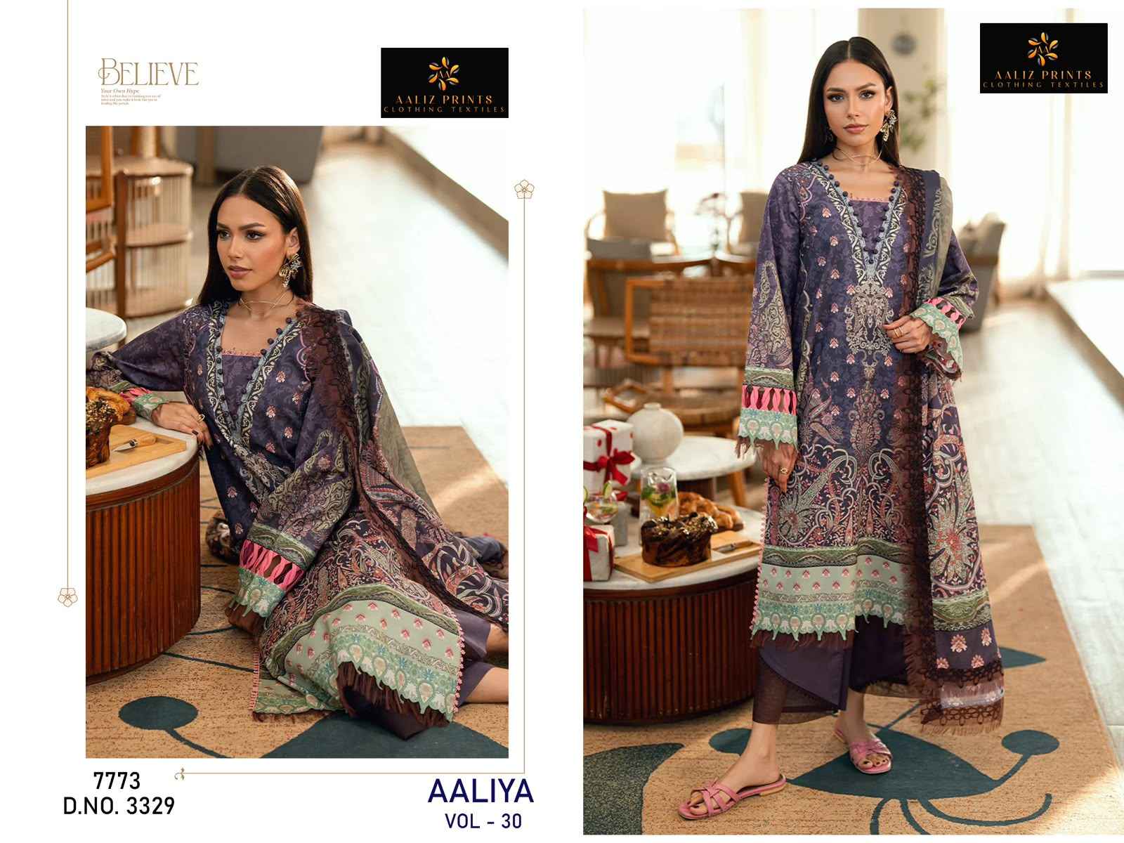 AALIZ PRINT AALIYA VOL-30 SOFT COTTON‎‎ PAKISTANI READYMADE SUIT