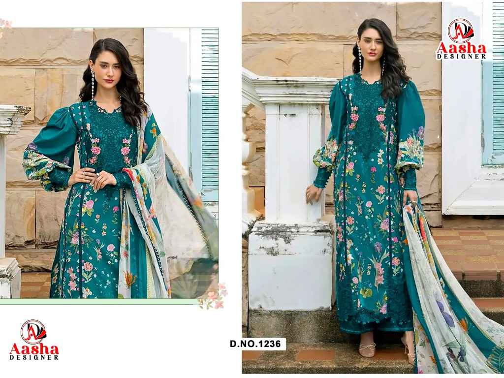 AASHA DESGNER D NO 1235 & 1236 PURE COTTON PAKISTANI DRESS MATERIAL 
