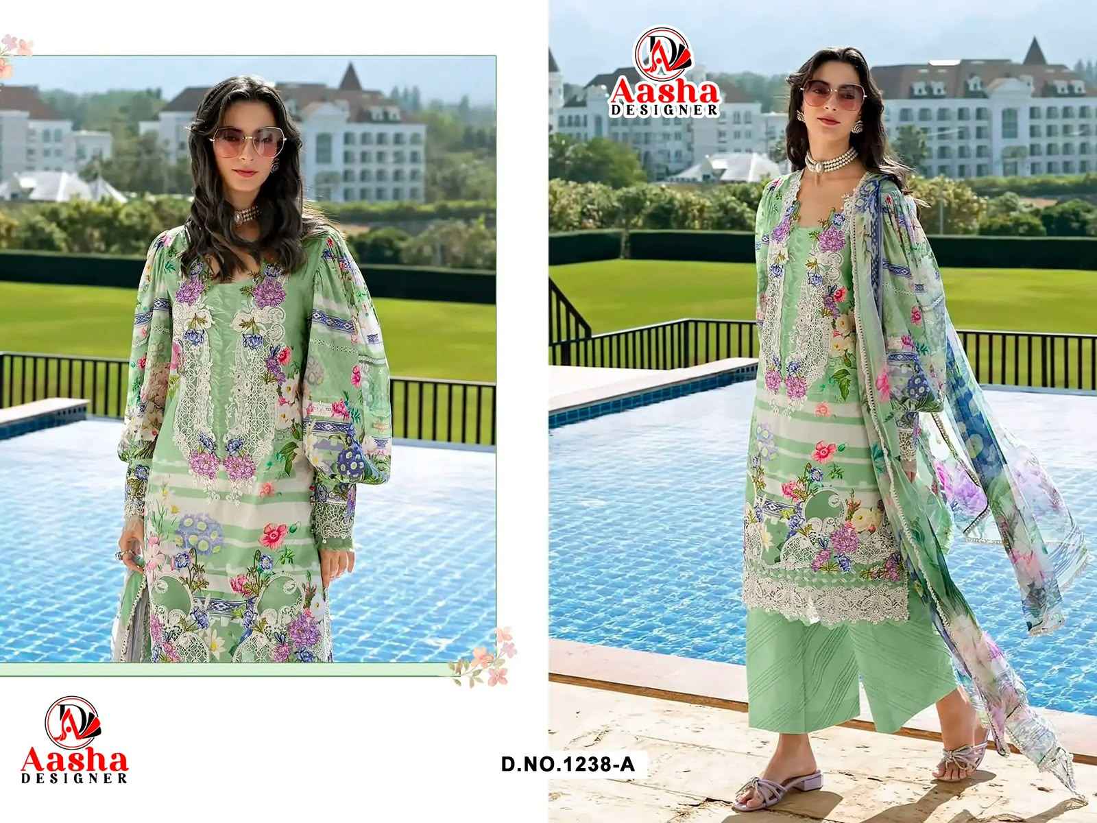 AASHA DESGNER D NO 1238 AB PURE COTTON PAKISTANI DRESS MATERIAL 