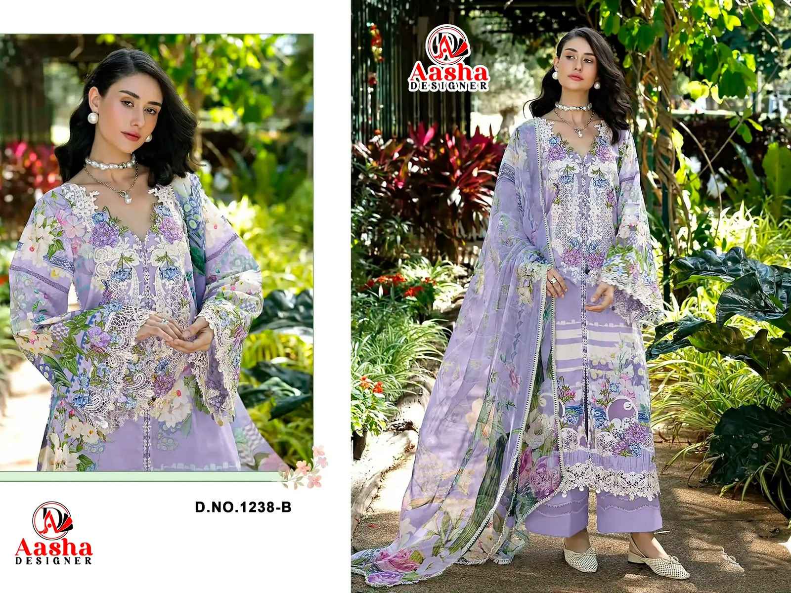 AASHA DESGNER D NO 1238 AB PURE COTTON PAKISTANI DRESS MATERIAL 