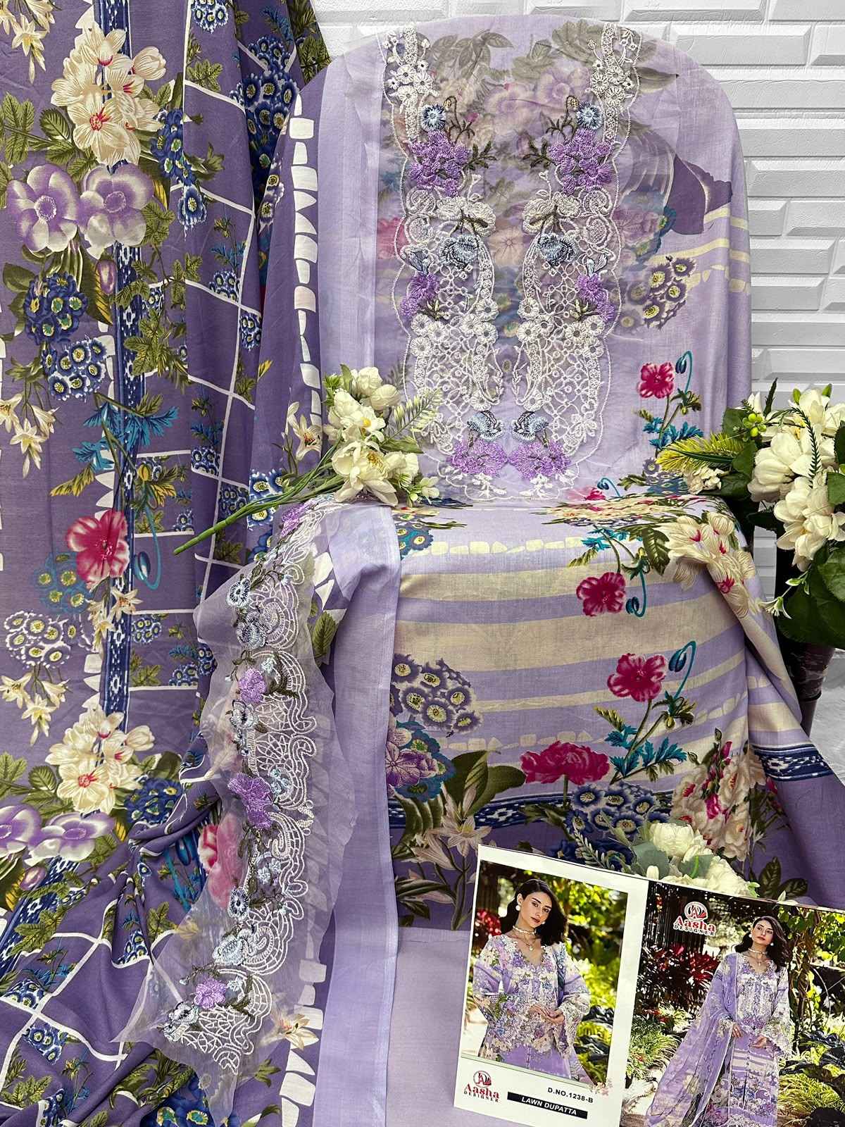 AASHA DESGNER D NO 1238 AB PURE COTTON PAKISTANI DRESS MATERIAL 