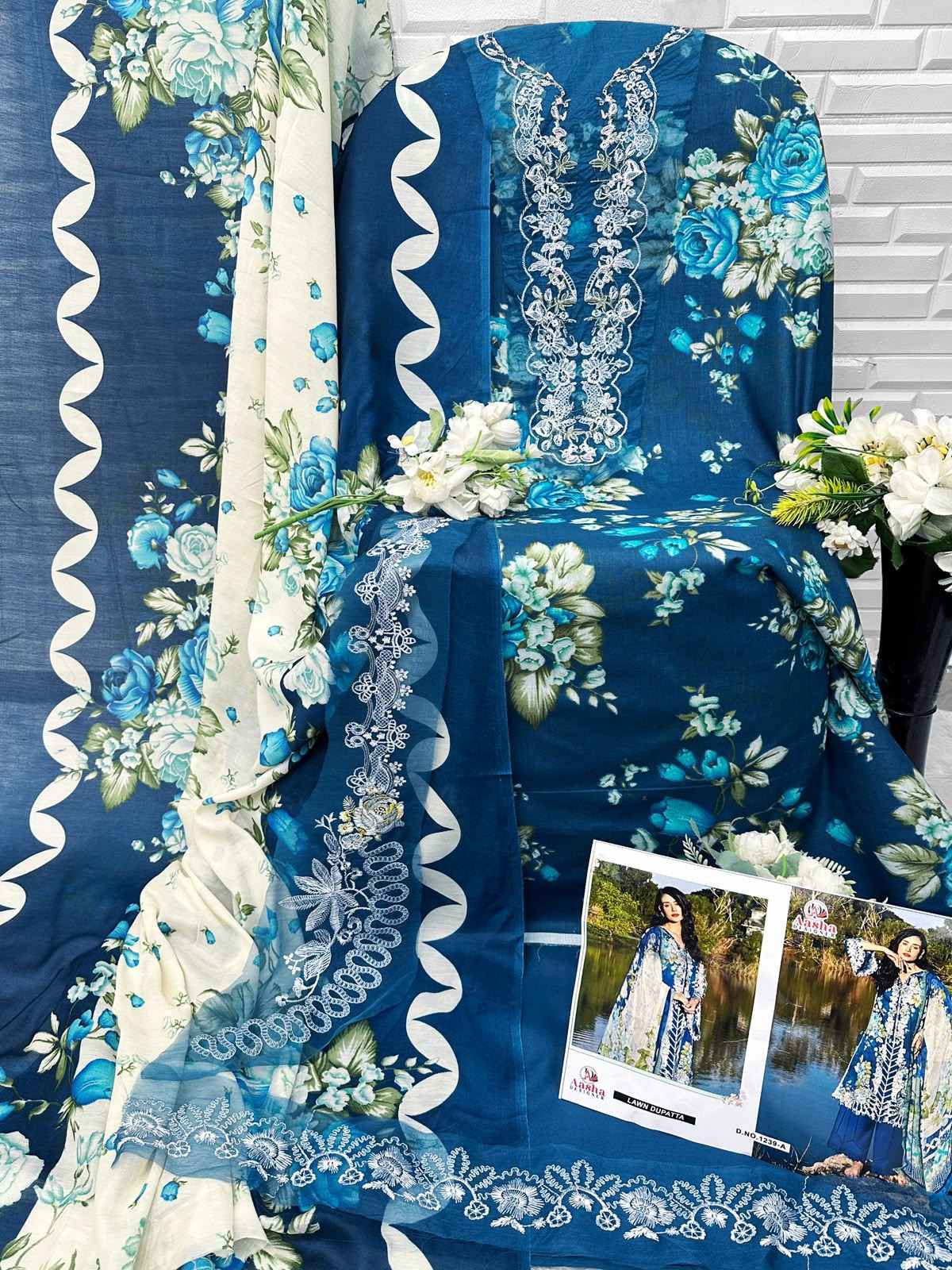 AASHA DESGNER D NO 1239 AB PURE COTTON PAKISTANI DRESS MATERIAL 