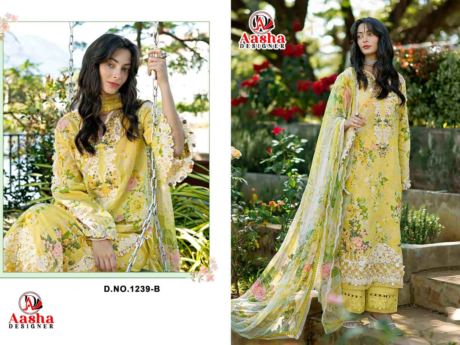 AASHA DESGNER D NO 1239 AB PURE COTTON PAKISTANI DRESS MATERIAL 