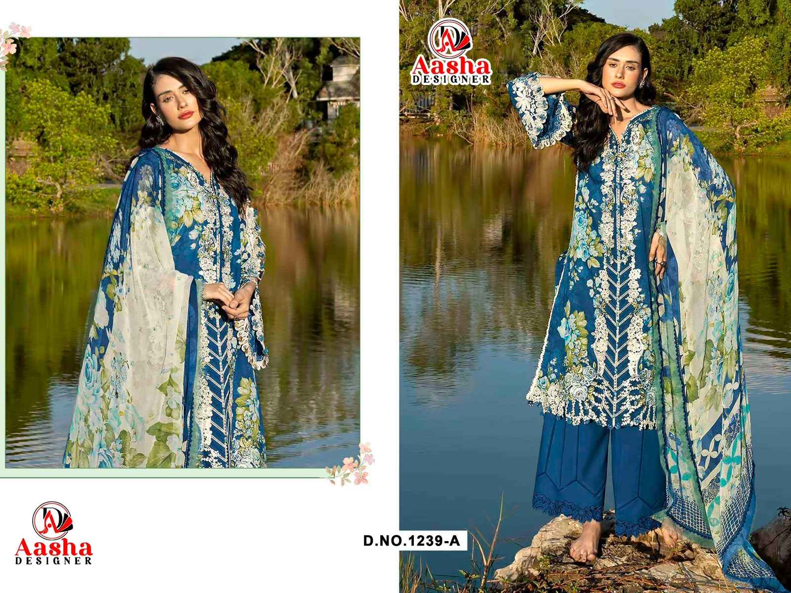 AASHA DESGNER D NO 1239 AB PURE COTTON PAKISTANI DRESS MATERIAL 
