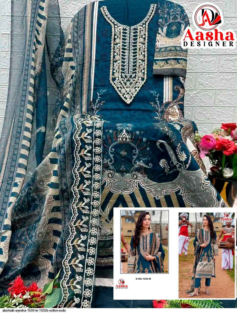 AASHA DESIGNER D.NO 1234 PURE COTTON PAKISTANI DRESS MATERIAL