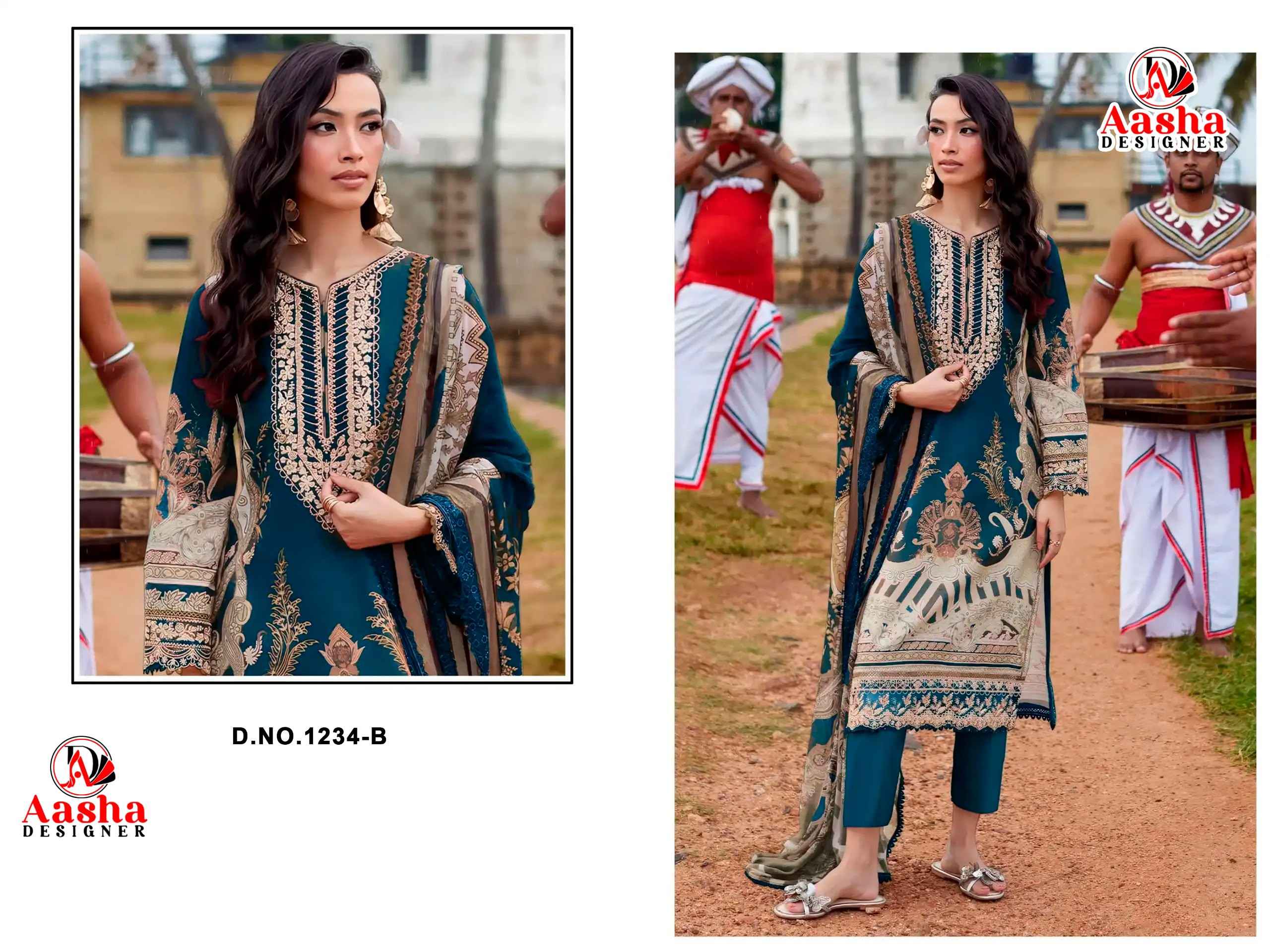 AASHA DESIGNER D.NO 1234 PURE COTTON PAKISTANI DRESS MATERIAL
