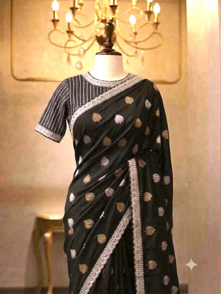BANARASI GEORGETTE SILK ZARI WEAVING LEAF MOFTIS SAREE