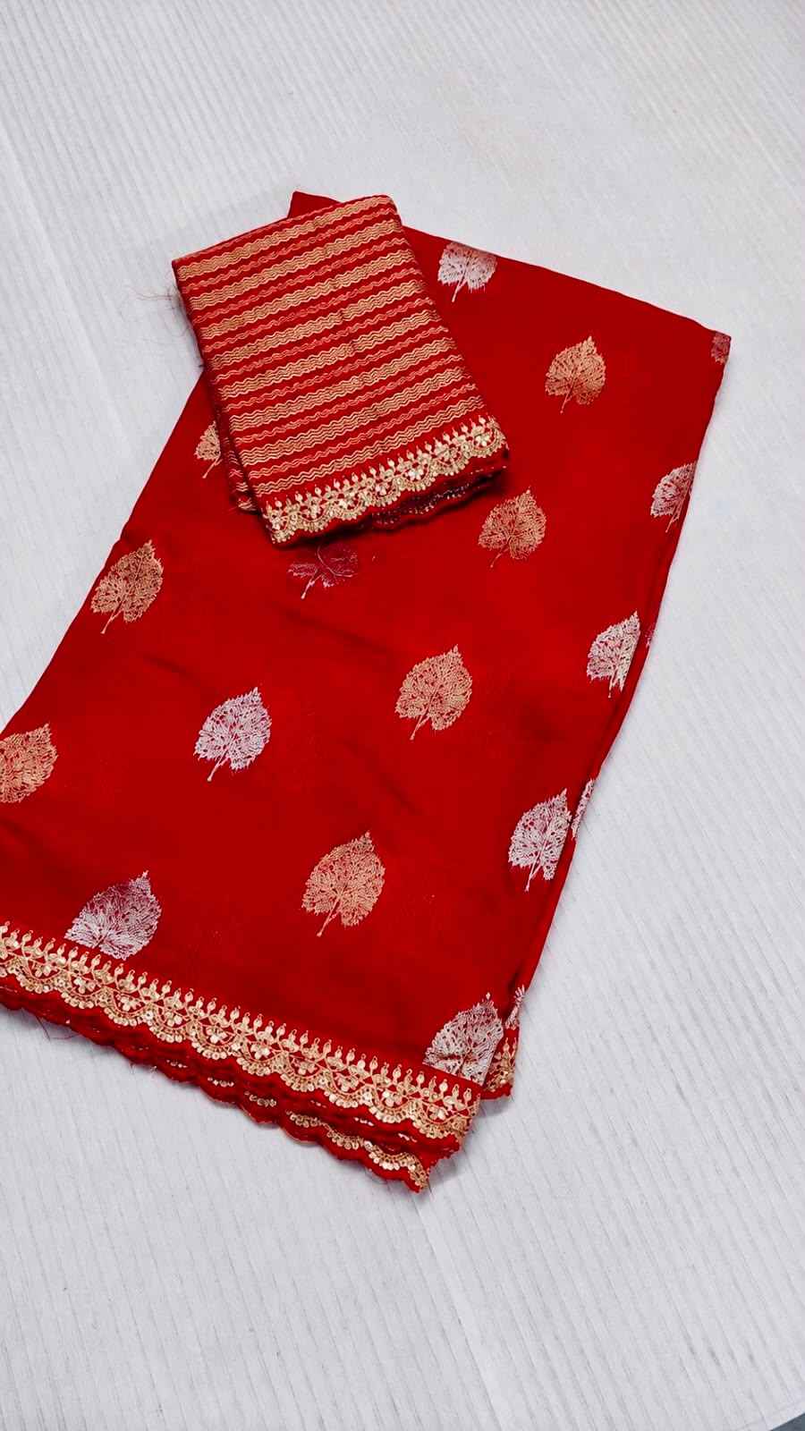 BANARASI GEORGETTE SILK ZARI WEAVING LEAF MOFTIS SAREE