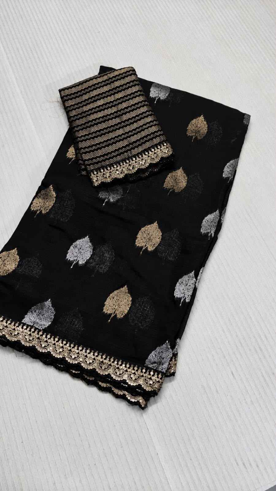BANARASI GEORGETTE SILK ZARI WEAVING LEAF MOFTIS SAREE