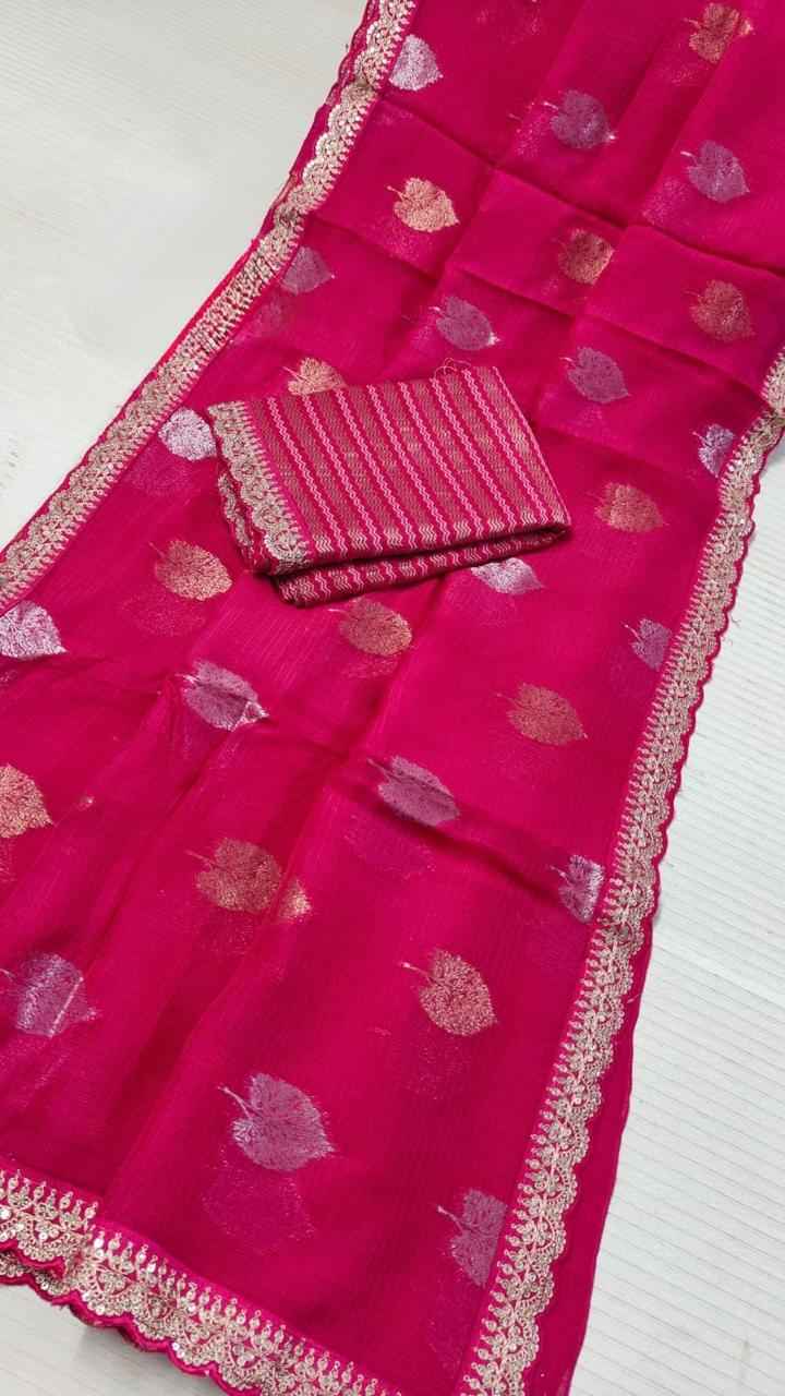 BANARASI GEORGETTE SILK ZARI WEAVING LEAF MOFTIS SAREE