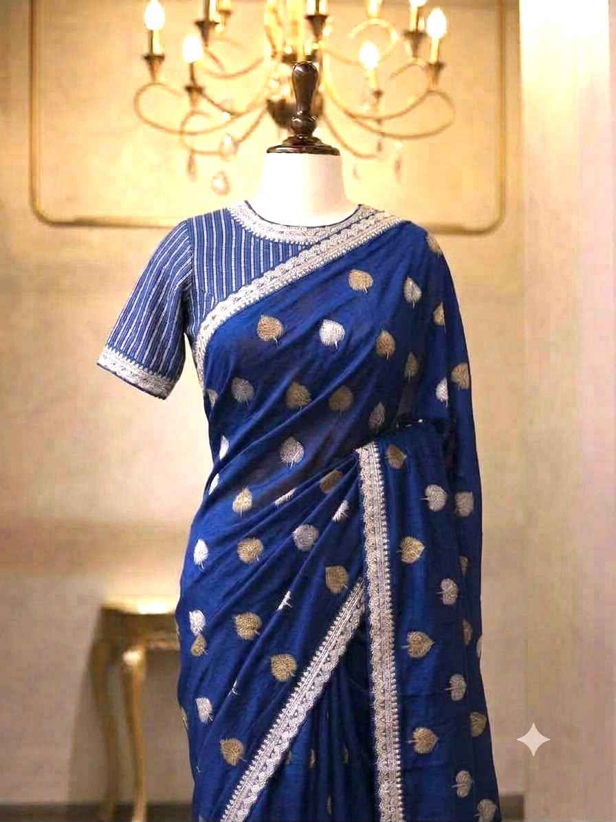 BANARASI GEORGETTE SILK ZARI WEAVING LEAF MOFTIS SAREE