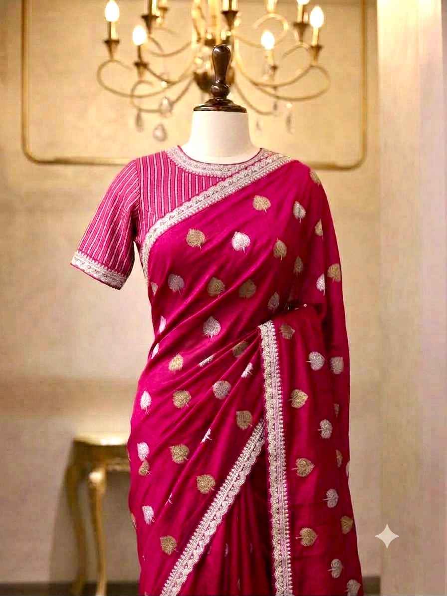 BANARASI GEORGETTE SILK ZARI WEAVING LEAF MOFTIS SAREE