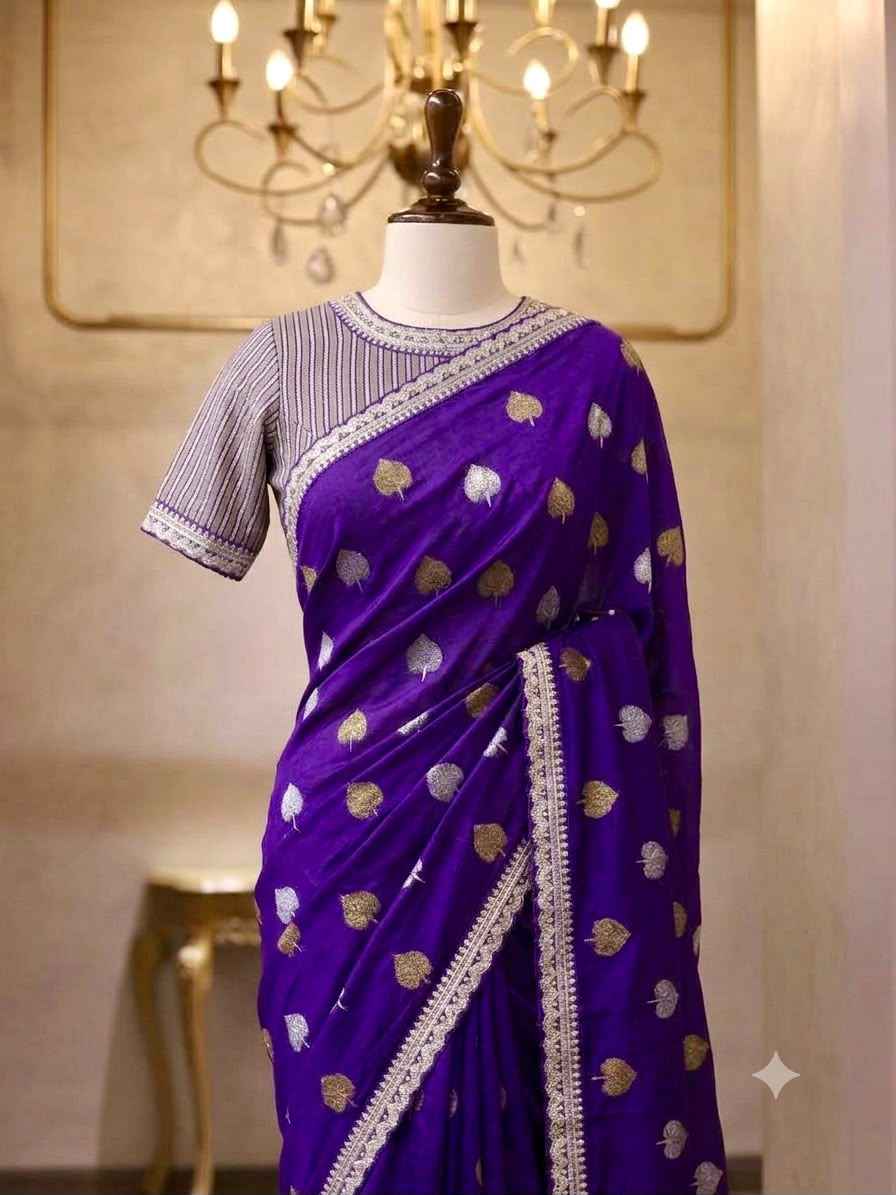 BANARASI GEORGETTE SILK ZARI WEAVING LEAF MOFTIS SAREE