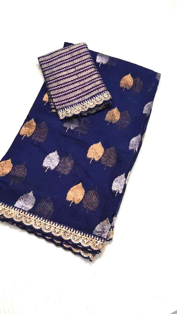 BANARASI GEORGETTE SILK ZARI WEAVING LEAF MOFTIS SAREE