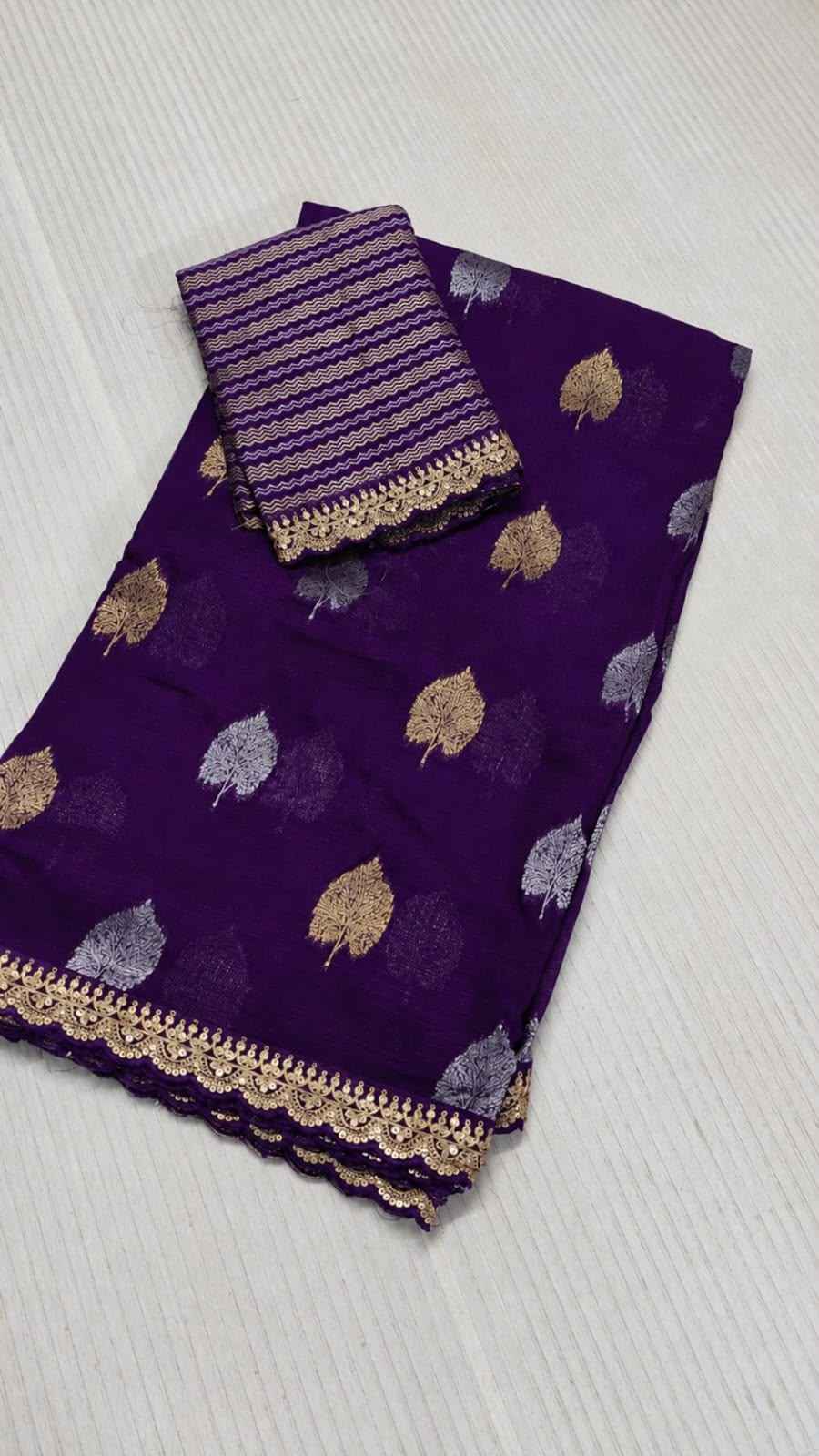 BANARASI GEORGETTE SILK ZARI WEAVING LEAF MOFTIS SAREE