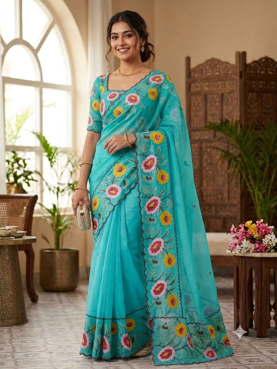  CRUNCHY CHIFFON MULTI EMBROIDERY WORK SAREE