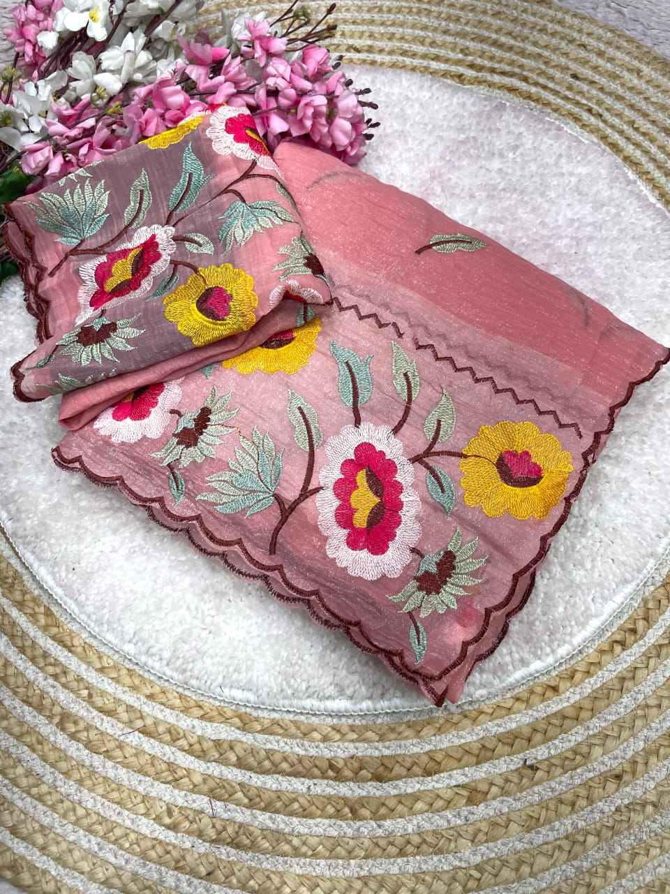 CRUNCHY CHIFFON MULTI EMBROIDERY WORK SAREE