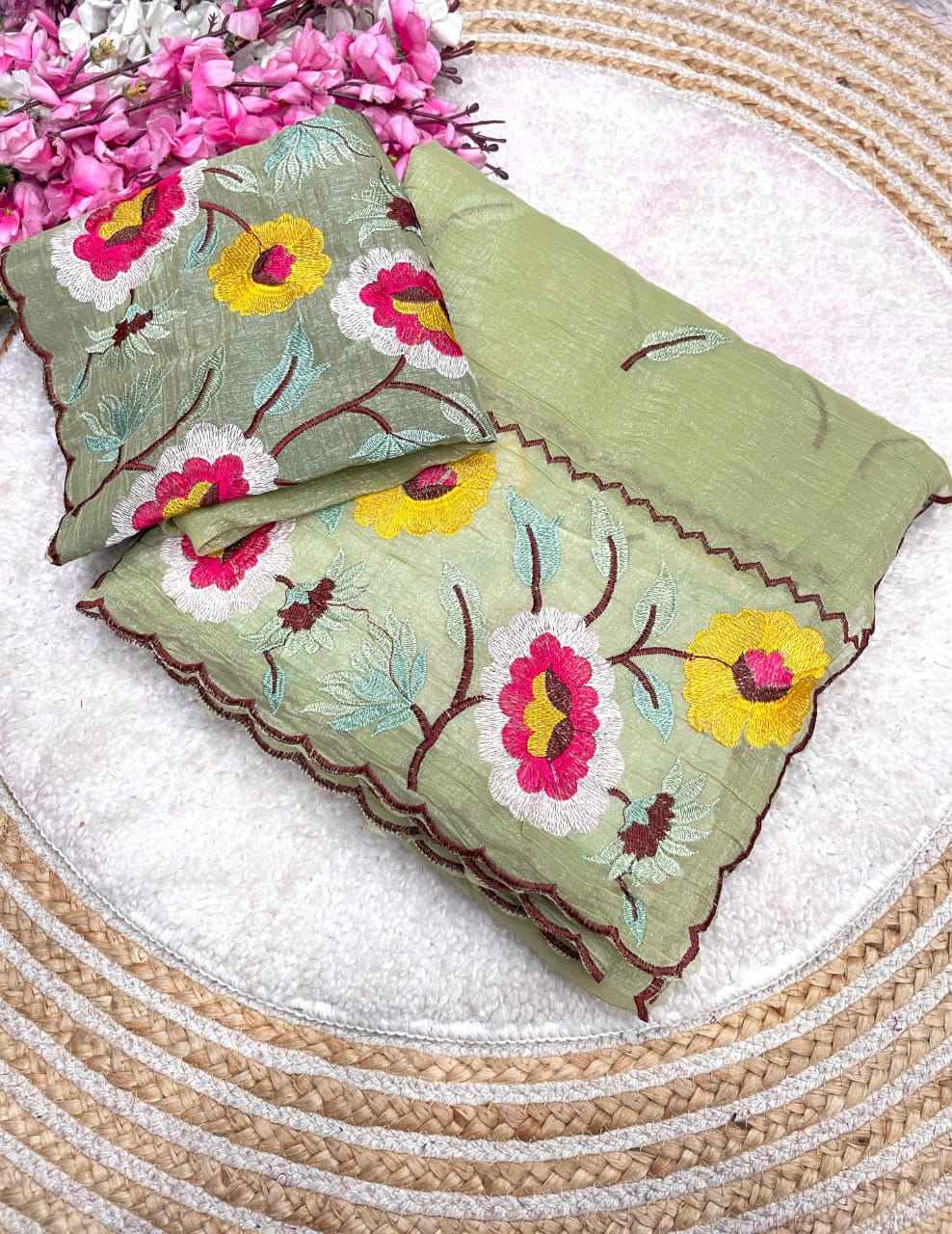  CRUNCHY CHIFFON MULTI EMBROIDERY WORK SAREE