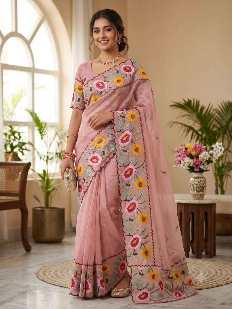  CRUNCHY CHIFFON MULTI EMBROIDERY WORK SAREE