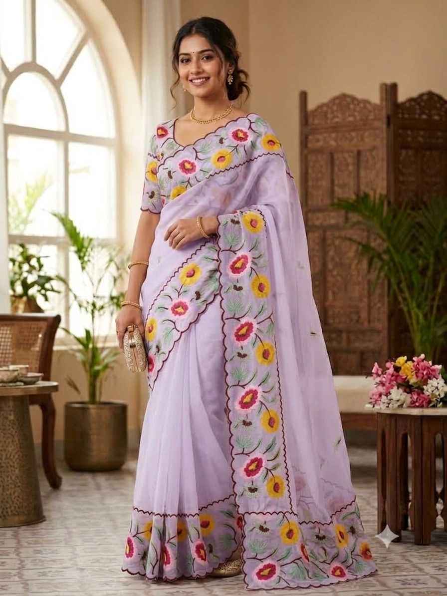  CRUNCHY CHIFFON MULTI EMBROIDERY WORK SAREE
