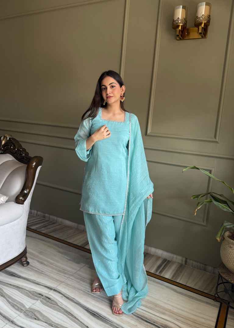 CRUNCHY SILK SIROSKI WORK FARSHI SALWAR SUIT