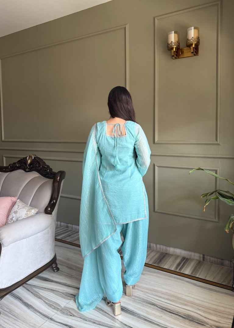 CRUNCHY SILK SIROSKI WORK FARSHI SALWAR SUIT