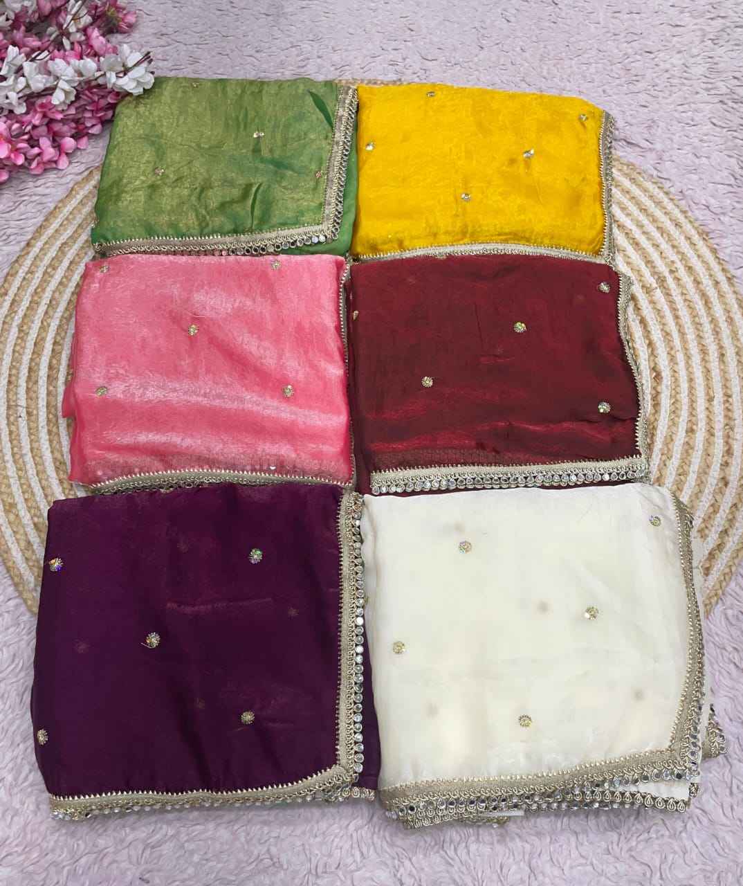 FANDY SATTIN SEQUENCE MIRROR LACE WORK SAREE