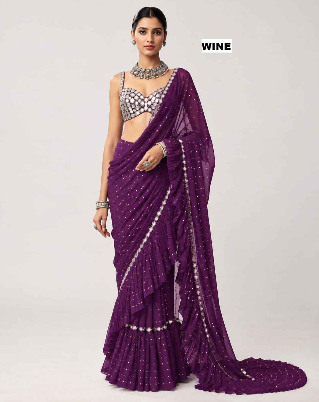 FAUX GEORGETTE HEAVY 5MM SEQUINS EMBROIDERY WORK SAREE