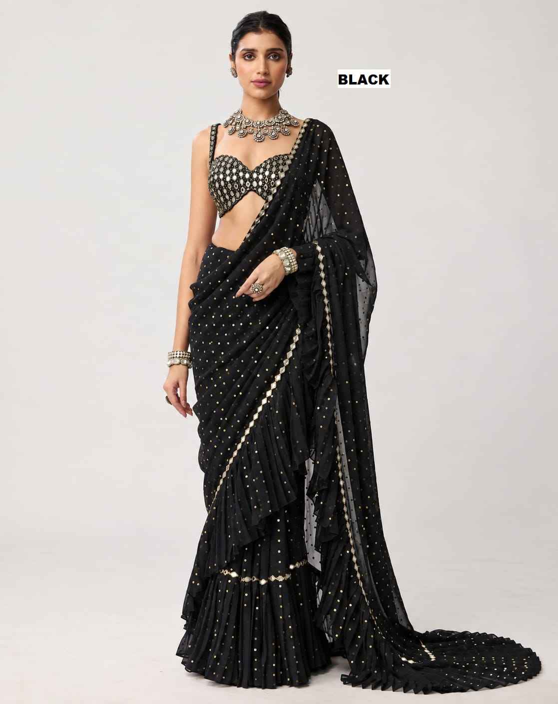 FAUX GEORGETTE HEAVY 5MM SEQUINS EMBROIDERY WORK SAREE