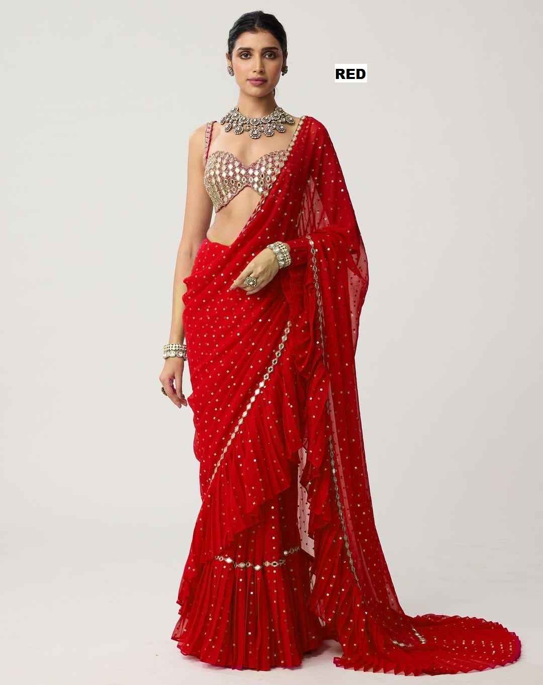 FAUX GEORGETTE HEAVY 5MM SEQUINS EMBROIDERY WORK SAREE