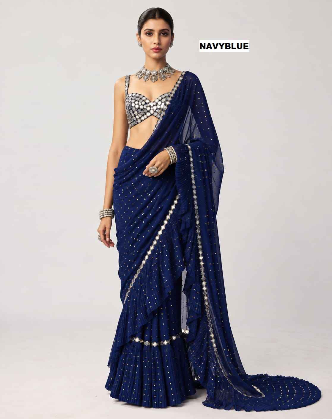FAUX GEORGETTE HEAVY 5MM SEQUINS EMBROIDERY WORK SAREE
