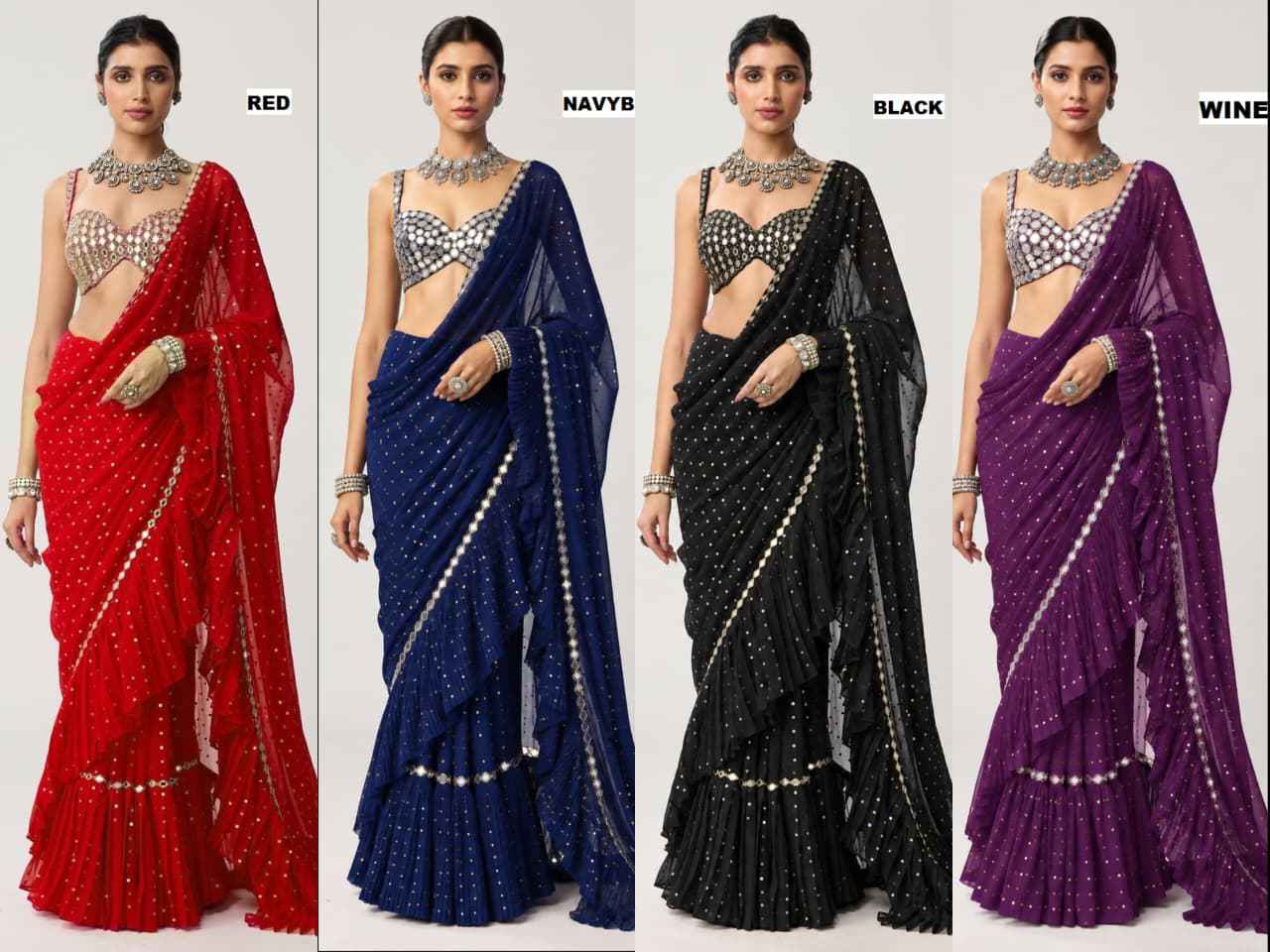 FAUX GEORGETTE HEAVY 5MM SEQUINS EMBROIDERY WORK SAREE
