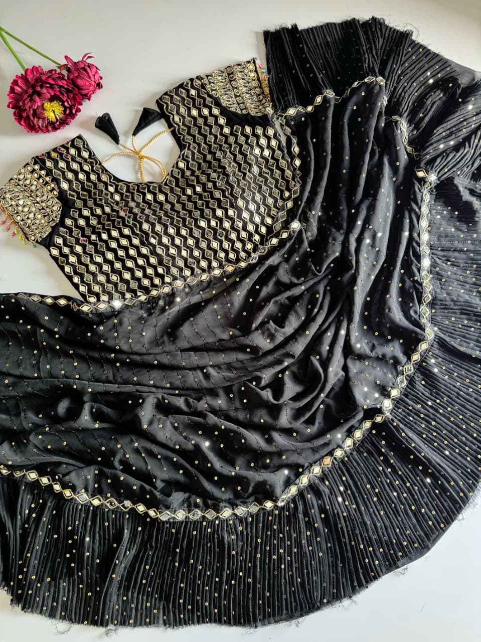 FAUX GEORGETTE HEAVY 5MM SEQUINS EMBROIDERY WORK SAREE