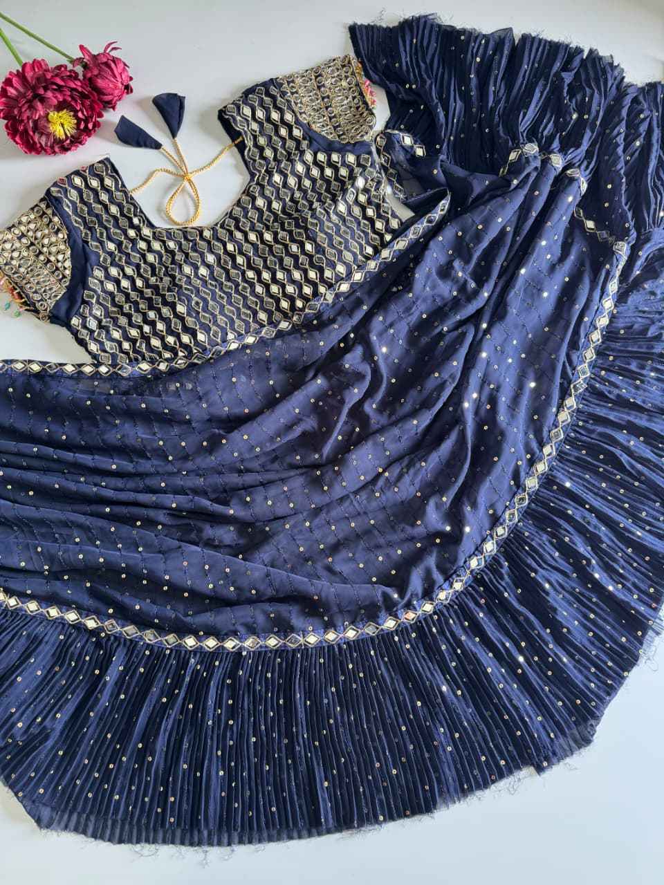 FAUX GEORGETTE HEAVY 5MM SEQUINS EMBROIDERY WORK SAREE