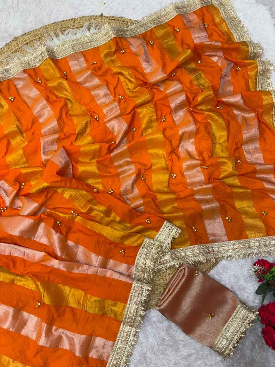 GEORGETTE TISSUE SILK GHUNGHROO HANDWORK SAREE