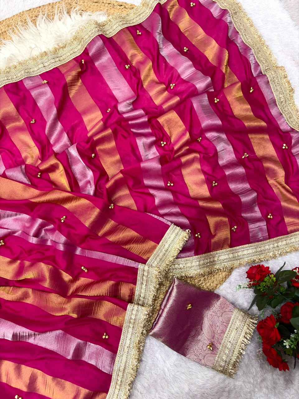 GEORGETTE TISSUE SILK GHUNGHROO HANDWORK SAREE