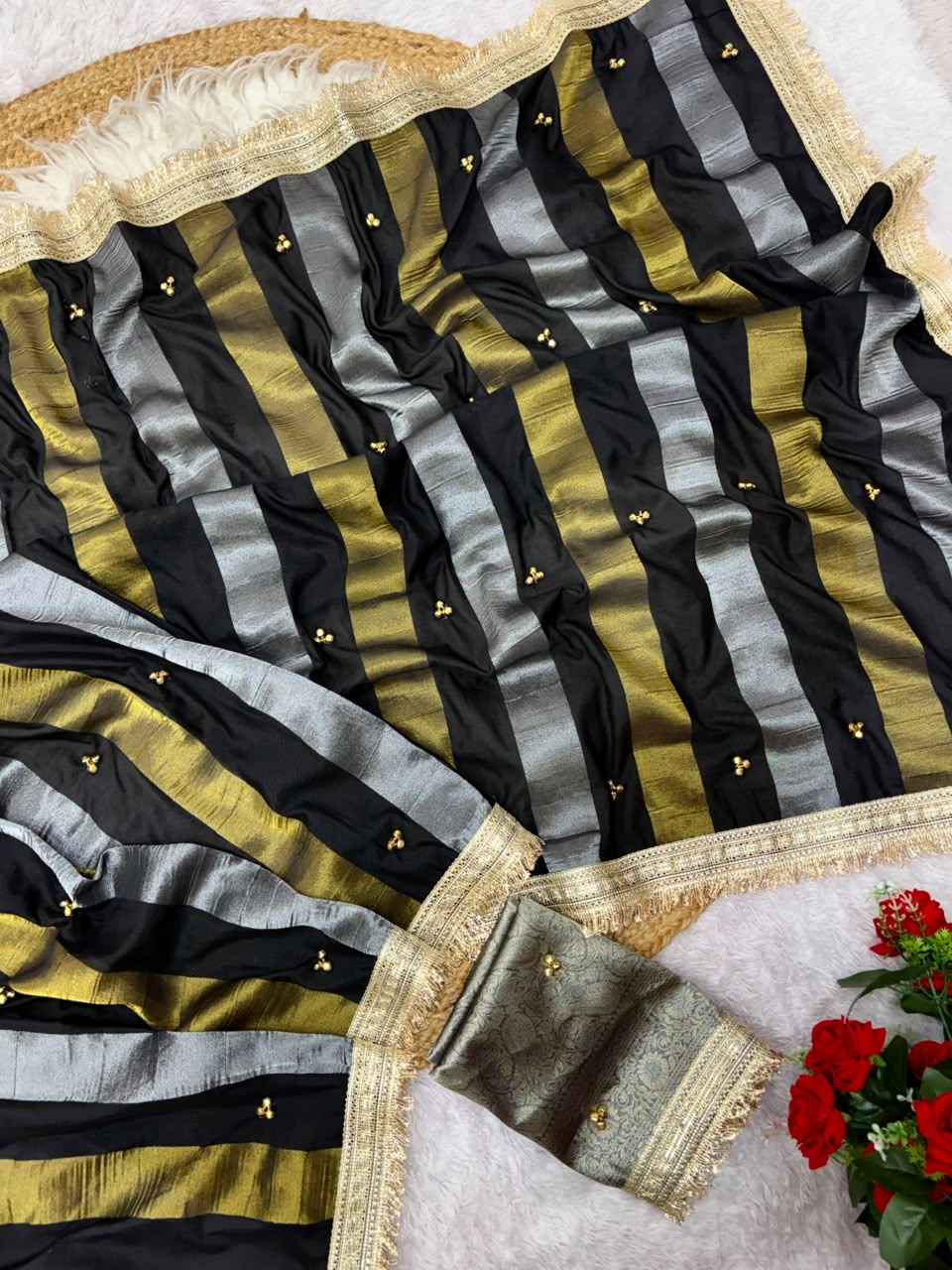 GEORGETTE TISSUE SILK GHUNGHROO HANDWORK SAREE