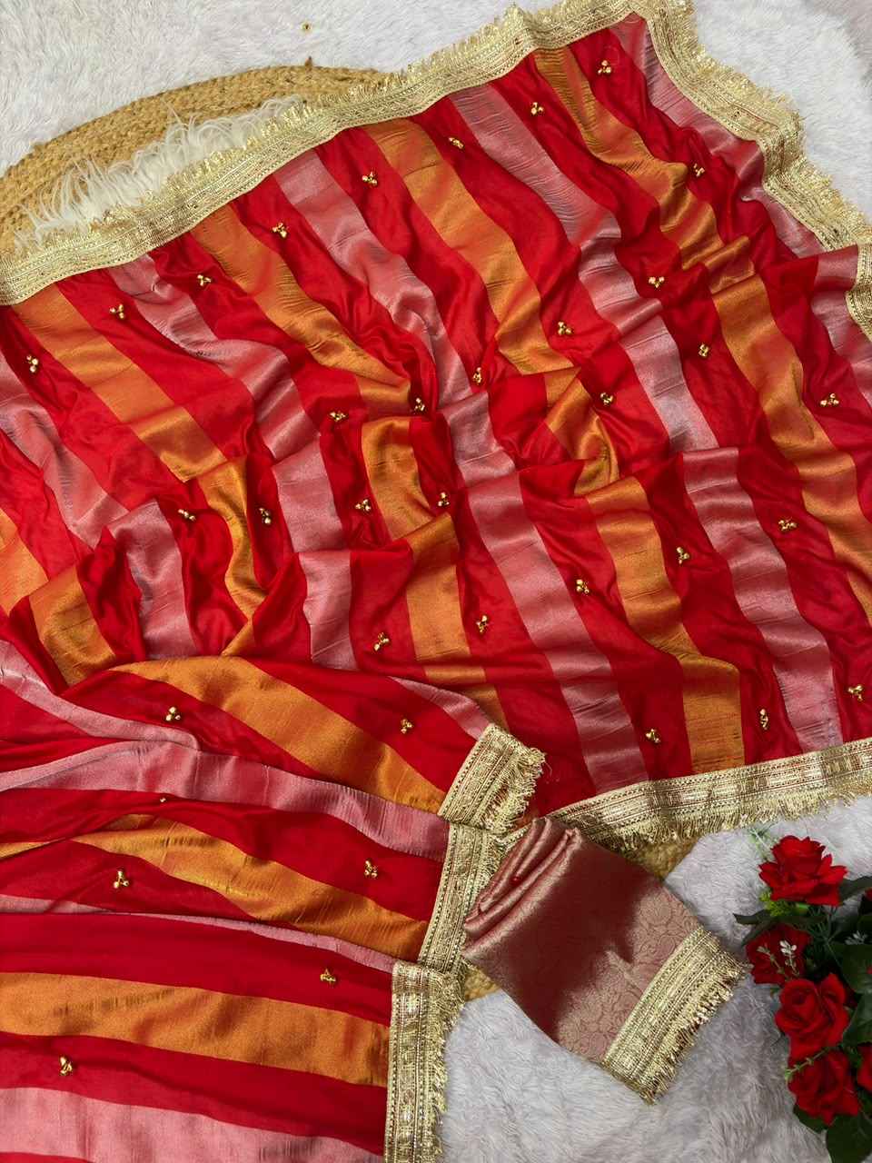 GEORGETTE TISSUE SILK GHUNGHROO HANDWORK SAREE