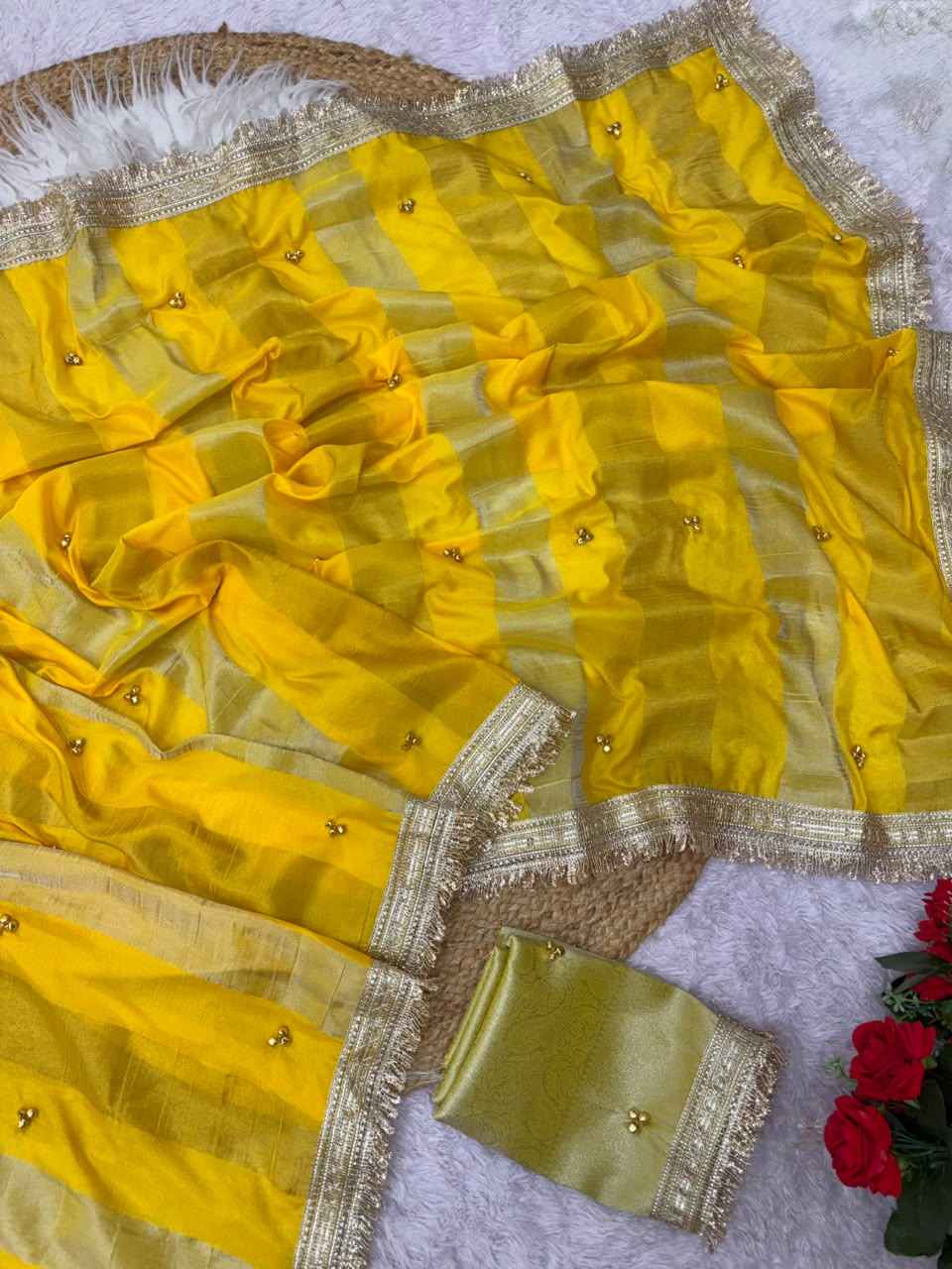 GEORGETTE TISSUE SILK GHUNGHROO HANDWORK SAREE